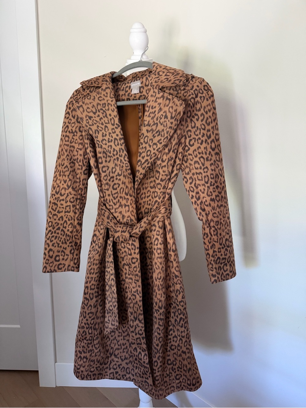 Chico's Leopard Print Belted Peacoat - Brown/Black